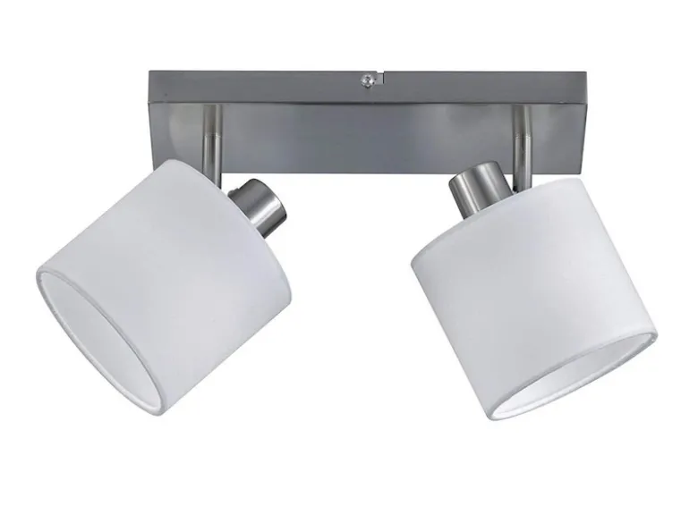 LED Deckenstrahler 2-flammig Silber, Stoffschirme Weiß, Breite 28cm