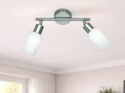 LED Deckenstrahler 2-flammig Silber mit Glas Lampenschirmen Weiß, Breite 25cm