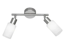 LED Deckenstrahler 2-flammig Silber mit Glas Lampenschirmen Weiß, Breite 25cm
