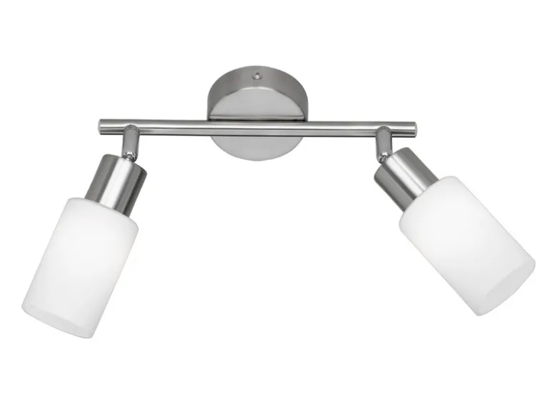 LED Deckenstrahler 2-flammig Silber mit Glas Lampenschirmen Weiß, Breite 25cm