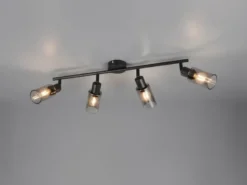 LED Deckenstrahler 4-flammig Schwarz mit Rauchglas Lampenschirmen, Breite 60cm