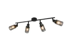 LED Deckenstrahler 4-flammig Schwarz mit Rauchglas Lampenschirmen, Breite 60cm