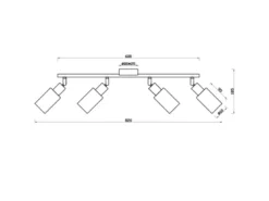 LED Deckenstrahler 4-flammig Schwarz mit Rauchglas Lampenschirmen, Breite 60cm