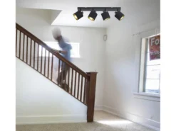 LED Deckenstrahler 4-flammig Schwarz, Stoffschirme Schwarz Gold, Breite 70cm