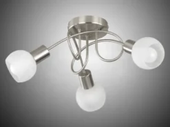 LED Deckenstrahler 3 flammig, Silber/Chrom Glas Alabaster, Ø47cm