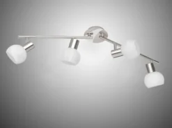 LED Deckenstrahler 4-flammig Silber Chrom & Glas Alabaster, Breite 69cm