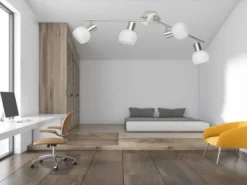 LED Deckenstrahler 4-flammig Silber Chrom & Glas Alabaster, Breite 69cm