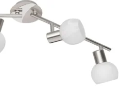 LED Deckenstrahler 4-flammig Silber Chrom & Glas Alabaster, Breite 69cm