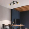 LED Deckenstrahler 3-flammig Schwarz Gold mit Drahtgeflecht, Breite 45cm
