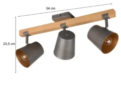 LED Deckenstrahler 3-flammig Silber antik & Gold mit Holz, Breite 54cm
