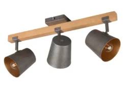 LED Deckenstrahler 3-flammig Silber antik & Gold mit Holz, Breite 54cm