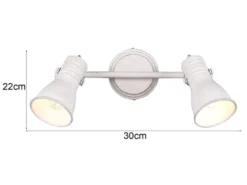 LED Deckenstrahler 2-flammig, Vintage Metallschirme Weiß, Breite 30cm