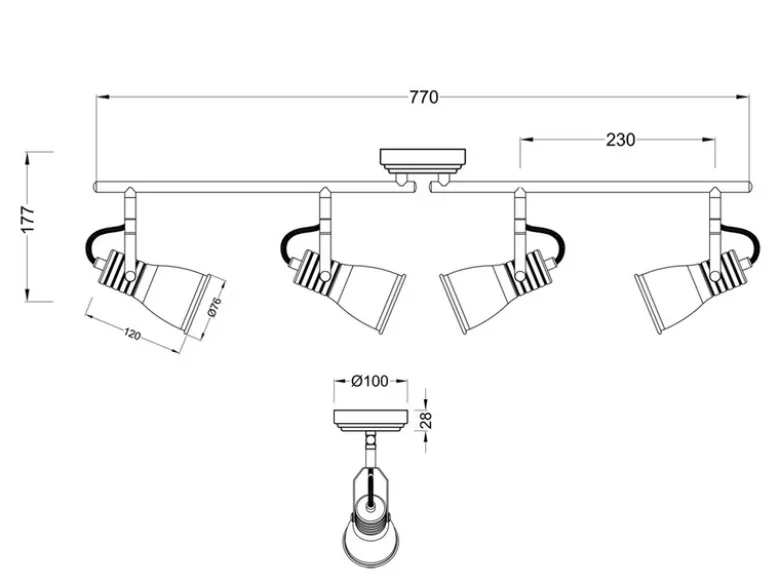 LED Deckenstrahler 4 flammig verstellbare Metallschirme in Weiß, Breite 77cm