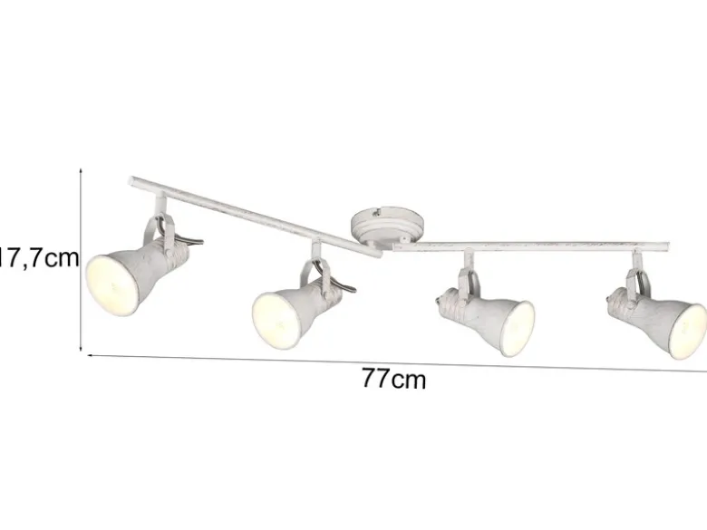 LED Deckenstrahler 4 flammig verstellbare Metallschirme in Weiß, Breite 77cm