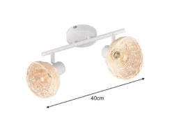 LED Deckenstrahler 2-flammig Weiß, Lampenschirme Rattan, Breite 40cm