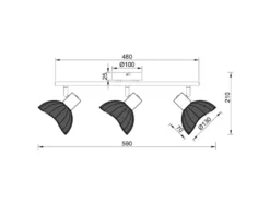 LED Deckenstrahler 3-flammig Weiß, Lampenschirme Rattan, Breite 59cm
