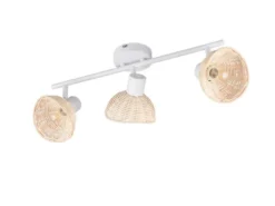 LED Deckenstrahler 3-flammig Weiß, Lampenschirme Rattan, Breite 59cm
