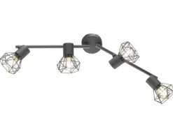 LED Deckenstrahler Grau 4-flammig, Gitterlampe schwenkbar, Breite 60cm