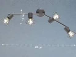 LED Deckenstrahler Grau 4-flammig, Gitterlampe schwenkbar, Breite 60cm