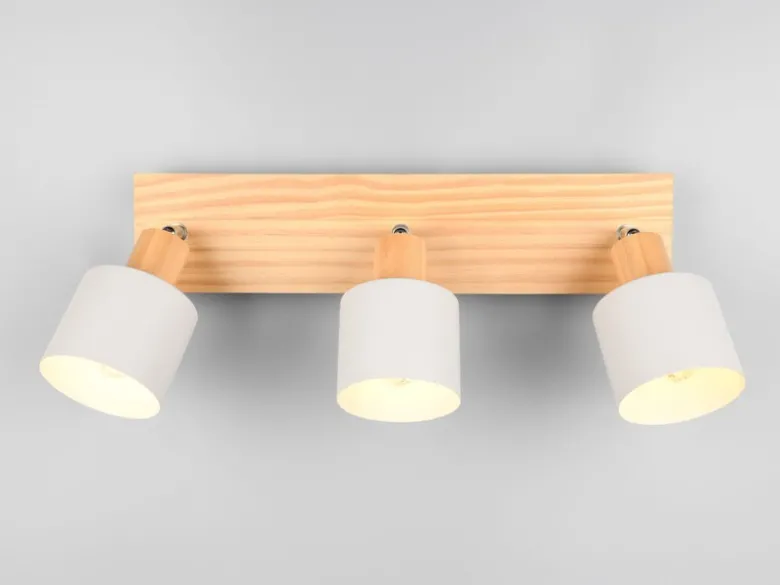 LED Deckenstrahler Hellgrau mit Holz 3-flammig, Breite 45cm
