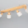 LED Deckenstrahler Hellgrau mit Holz 4-flammig, Breite 60cm