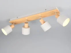 LED Deckenstrahler Hellgrau mit Holz 4-flammig, Breite 60cm