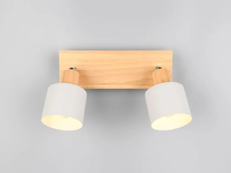 LED Deckenstrahler Hellgrau mit Holz 2-flammig, Breite 30cm