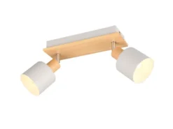 LED Deckenstrahler Hellgrau mit Holz 2-flammig, Breite 30cm