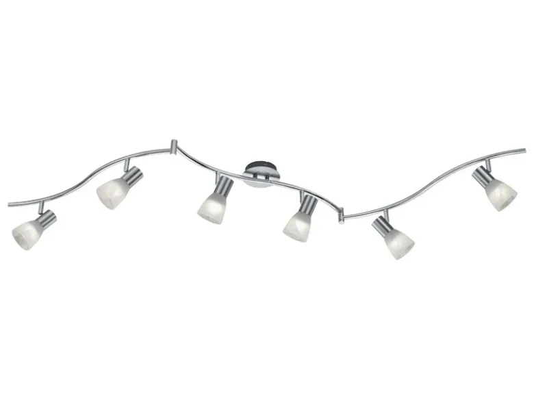 LED Deckenstrahler LEVISTO 6-flammig Silber Glasschirme schwenkbar, Breite 180cm