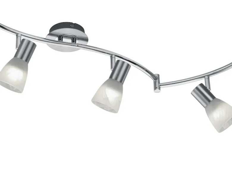 LED Deckenstrahler LEVISTO 6-flammig Silber Glasschirme schwenkbar, Breite 180cm
