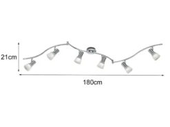 LED Deckenstrahler LEVISTO 6-flammig Silber Glasschirme schwenkbar, Breite 180cm