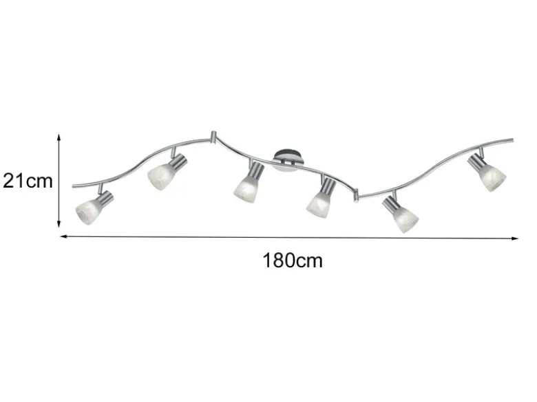 LED Deckenstrahler LEVISTO 6-flammig Silber Glasschirme schwenkbar, Breite 180cm