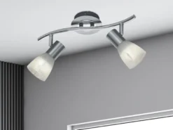 LED Deckenstrahler LEVISTO 2-flammig Silber Glasschirme schwenkbar, Breite 33cm