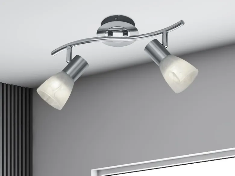 LED Deckenstrahler LEVISTO 2-flammig Silber Glasschirme schwenkbar, Breite 33cm