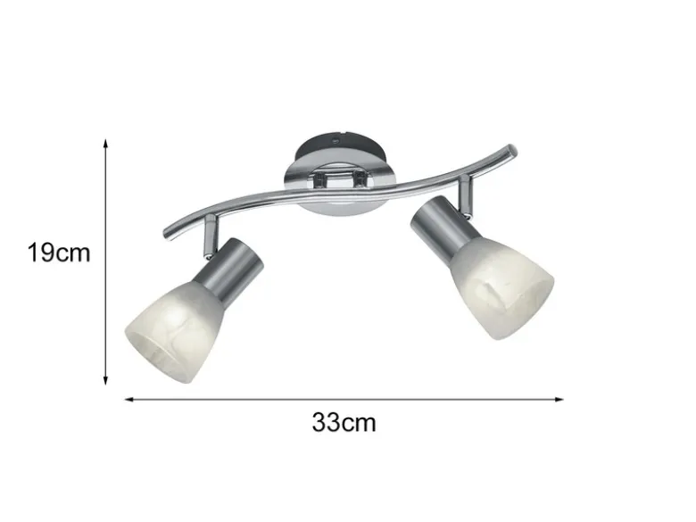 LED Deckenstrahler LEVISTO 2-flammig Silber Glasschirme schwenkbar, Breite 33cm