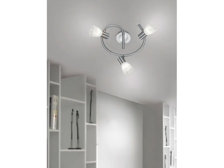 LED Deckenstrahler LEVISTO 3-flammig Silber Glasschirme schwenkbar, Ø 30cm
