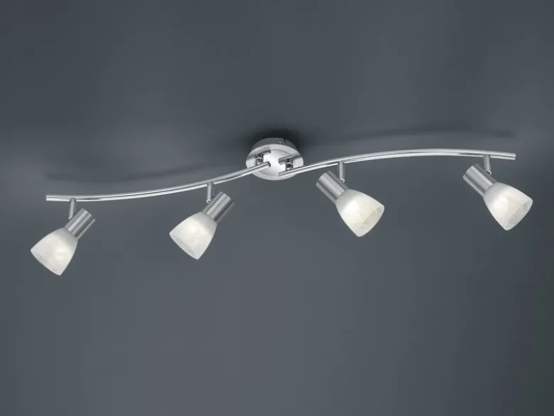 LED Deckenstrahler LEVISTO 4-flammig Silber Glasschirme schwenkbar, Breite 88cm