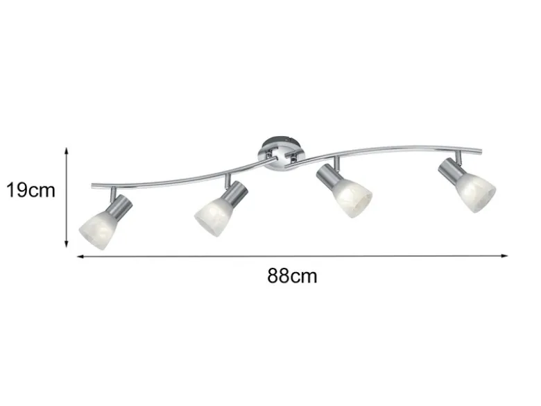 LED Deckenstrahler LEVISTO 4-flammig Silber Glasschirme schwenkbar, Breite 88cm
