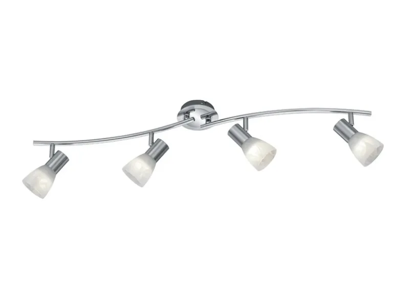 LED Deckenstrahler LEVISTO 4-flammig Silber Glasschirme schwenkbar, Breite 88cm
