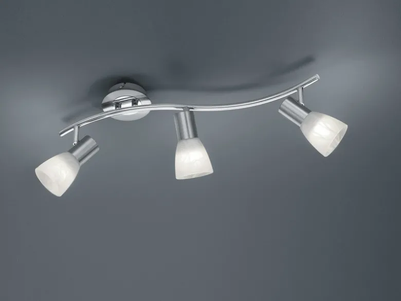 LED Deckenstrahler LEVISTO 3-flammig Silber Glasschirme schwenkbar, Breite 55cm