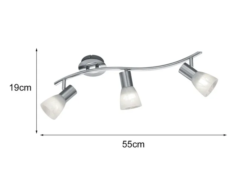 LED Deckenstrahler LEVISTO 3-flammig Silber Glasschirme schwenkbar, Breite 55cm