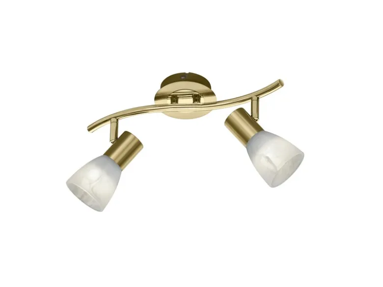 LED Deckenstrahler LEVISTO Messing 2-flammig mit Glasschirmen, Breite 33cm