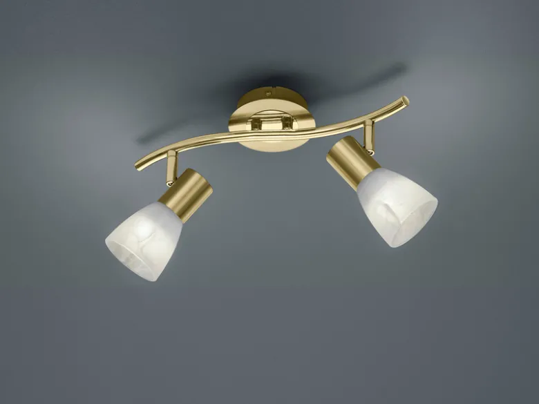 LED Deckenstrahler LEVISTO Messing 2-flammig mit Glasschirmen, Breite 33cm