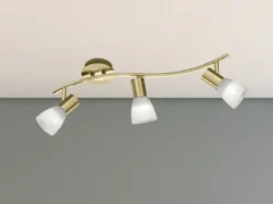 LED Deckenstrahler LEVISTO Messing 3-flammig mit Glasschirmen, Breite 55cm