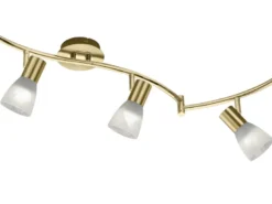 LED Deckenstrahler LEVISTO Messing 6-flammig mit Glasschirmen, Breite 180cm