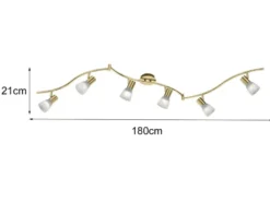 LED Deckenstrahler LEVISTO Messing 6-flammig mit Glasschirmen, Breite 180cm