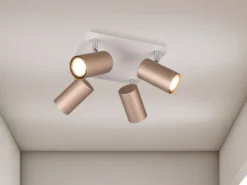 LED Deckenstrahler Metall Coffee / Hellgrau 4-flammig, Quadrat 24cm