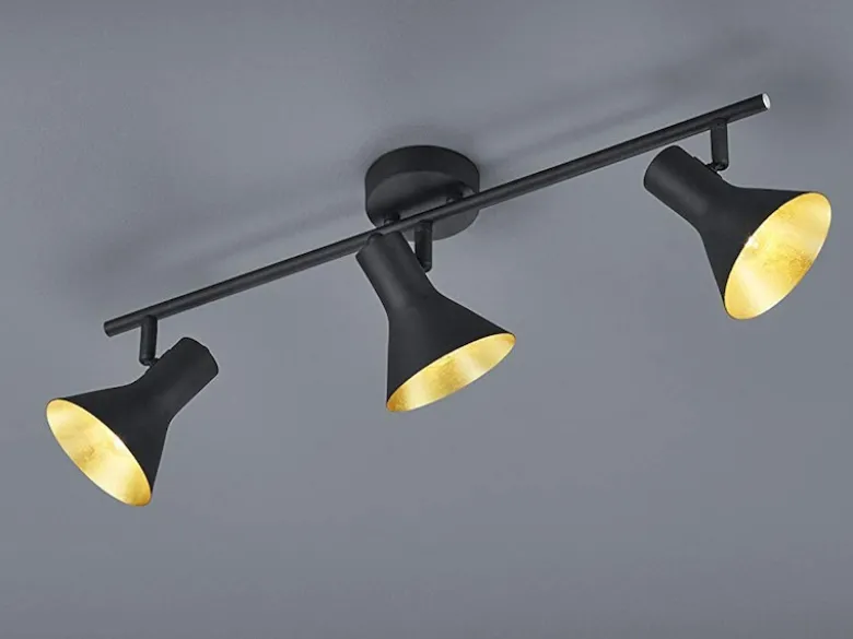LED Deckenstrahler Metall Schwarz Gold 3-flammig, Breite 58cm