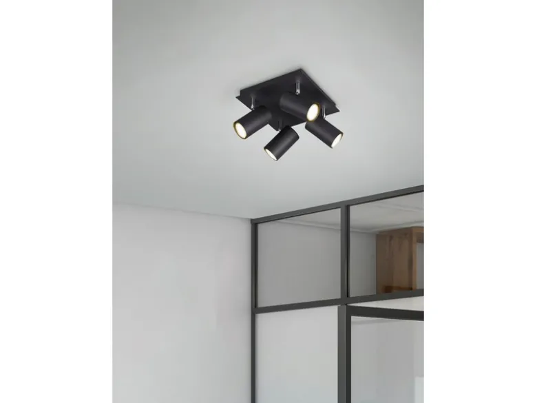 LED Deckenstrahler Schwarz 4-flammig, Quadrat 24cm