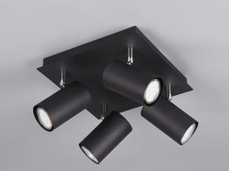 LED Deckenstrahler Schwarz 4-flammig, Quadrat 24cm